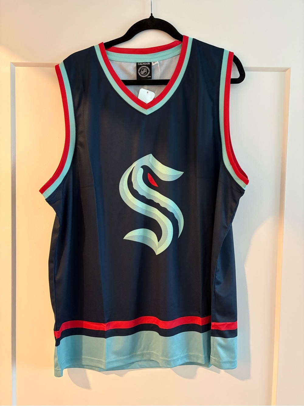 NWT Seattle Kraken Navy Blue Hockey Tank Jersey with Teal & Red Accents